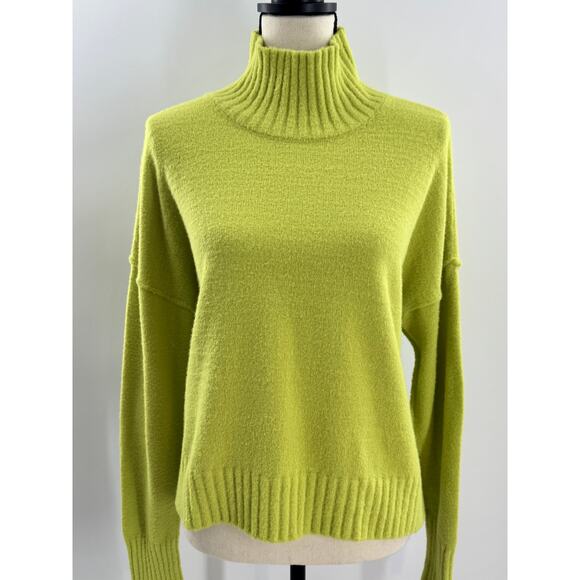 Free People Bright Yellow Green Sweater Turtleneck Mock Neck Knit Top Medium - Picture 1 of 10